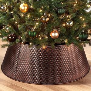 Metal Christmas Tree Collar Basket Skirt, 28'' Bronze Hammered indoor outdoor